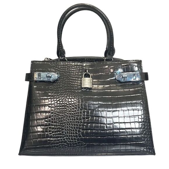 Aldo Calaria Women's Black Crocodile Embossed Satchel Bag Gift Chic Business